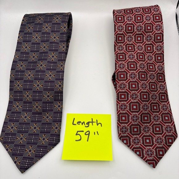 Jos A Bank Mens Silk Tie Lot 2 Purple Geometric Red Floral Medallion Hand Sewn - Picture 11 of 11